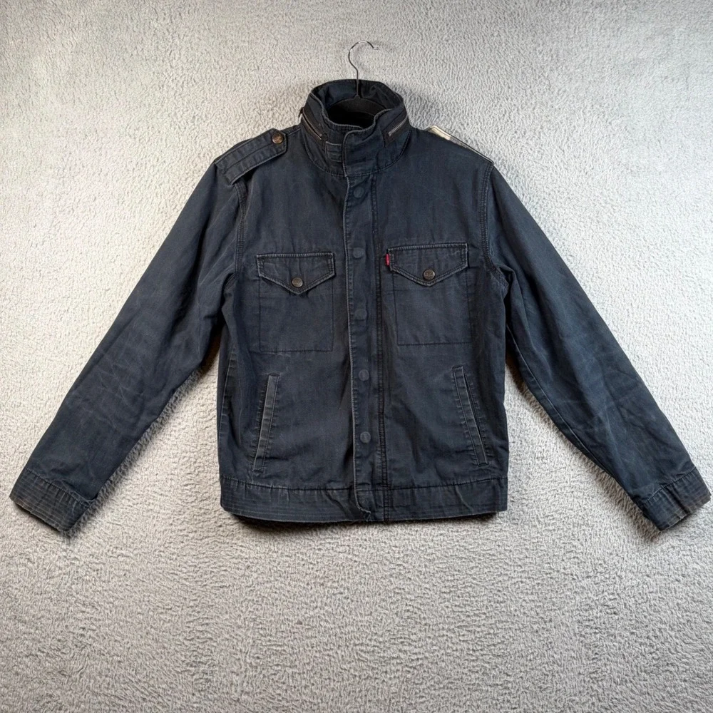 Levis Mens Military Field Jacket Small Black Cotton Canvas Utility Moto Coat